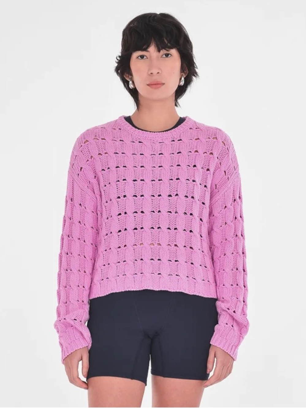 PAPER LABEL ELLA CABLE OVERSIZED PULLOVER SWEATER FONDANT PINK 100% COTTON PREP